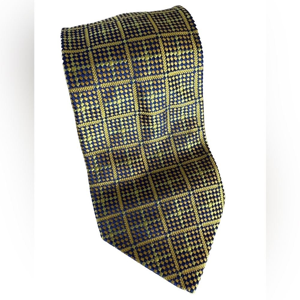 Iridescent Fratelli Moda Italy Silk Tie Yellow Blue Shot Silk Woven Handmade